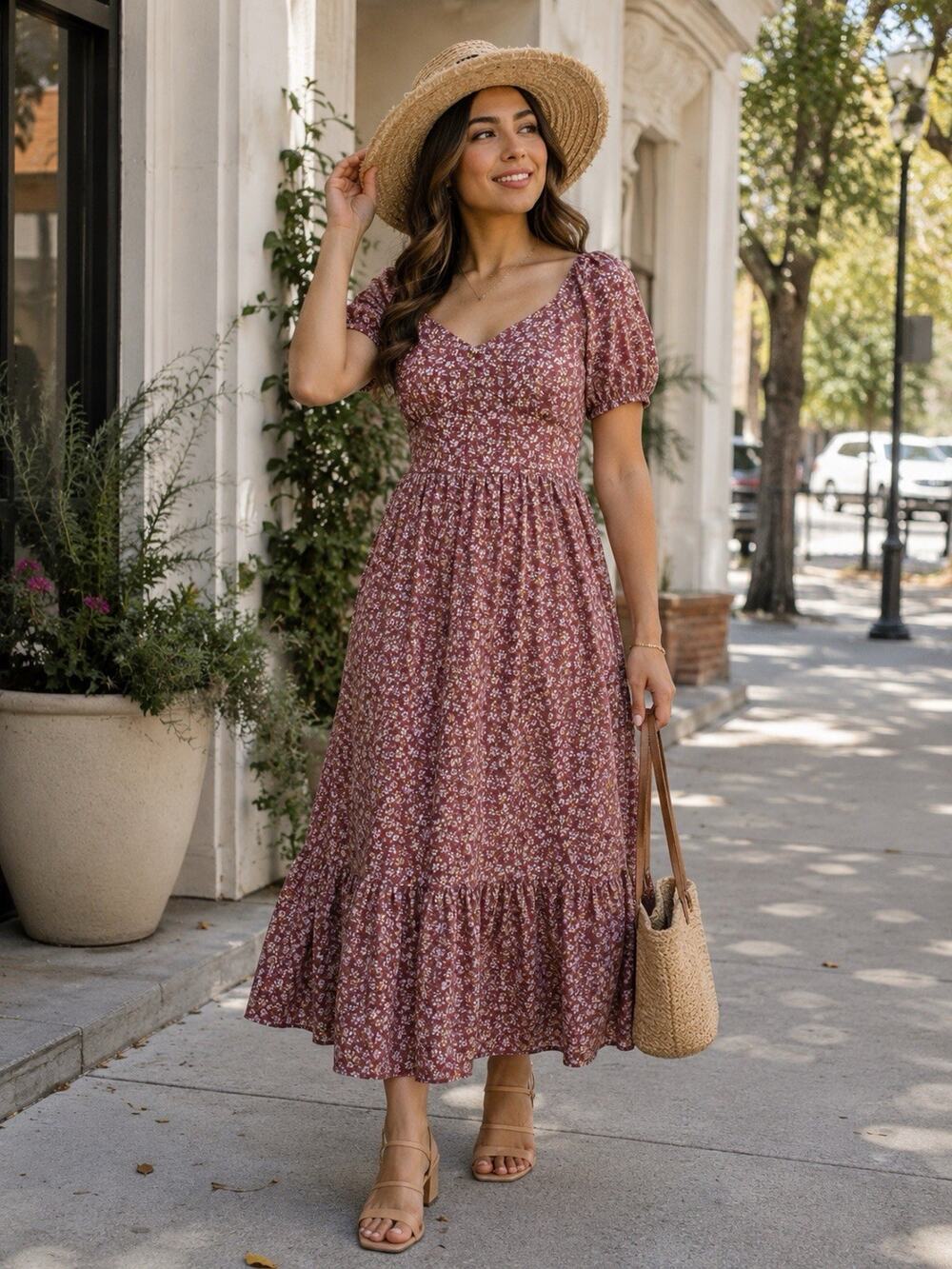 Mimi Chica Floral Midi Dress Women Size S Puff Sleeve Cottagecore Boho